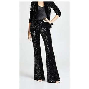 Alexis Black Sequined Velvet Wide Flare Leg Pants Sz L